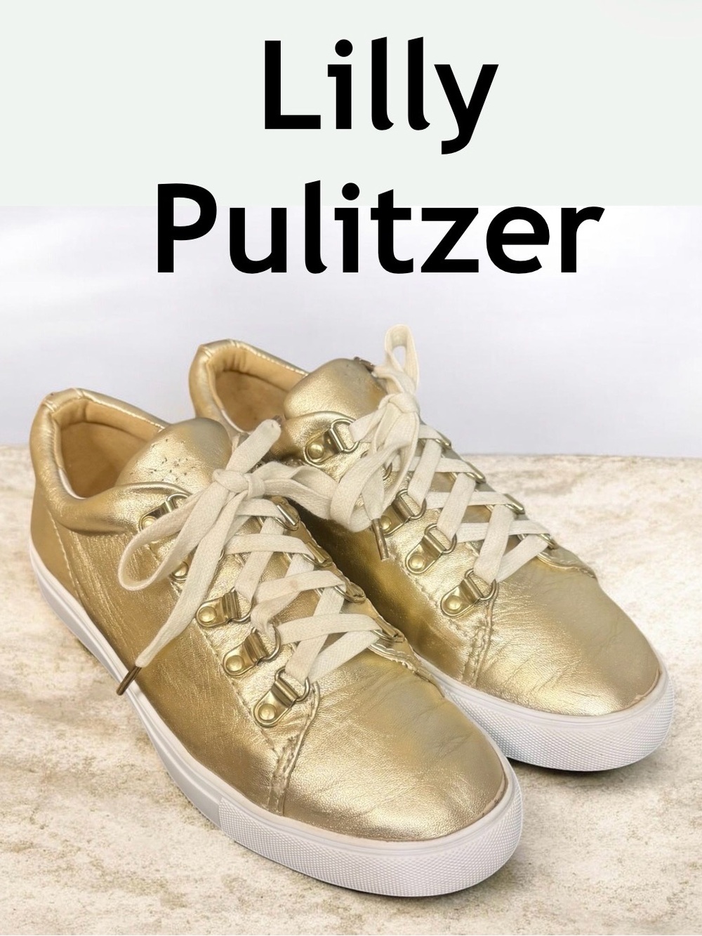 LILLY PULITZER Hallie Lux Gold Leather sneakers women’s tennis shoes size 6